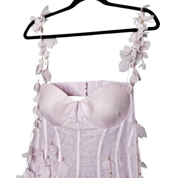 Zimmermann Botanica Petal Floral Applique Lilac Purple Silk Linen Bustier Dress - Picture 7 of 17